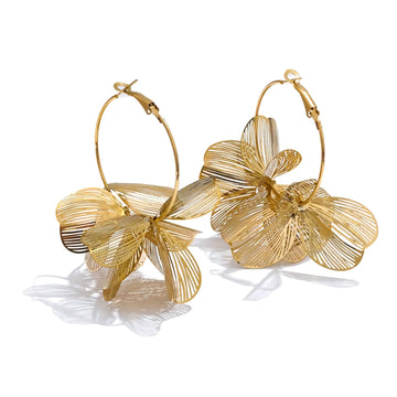 Flower Motif Hoop Earrings