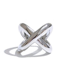 Silver Geometric Crossover Statement Ring, on white background