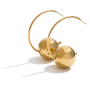Gold Statement Orb Hoop Earrings, on white background