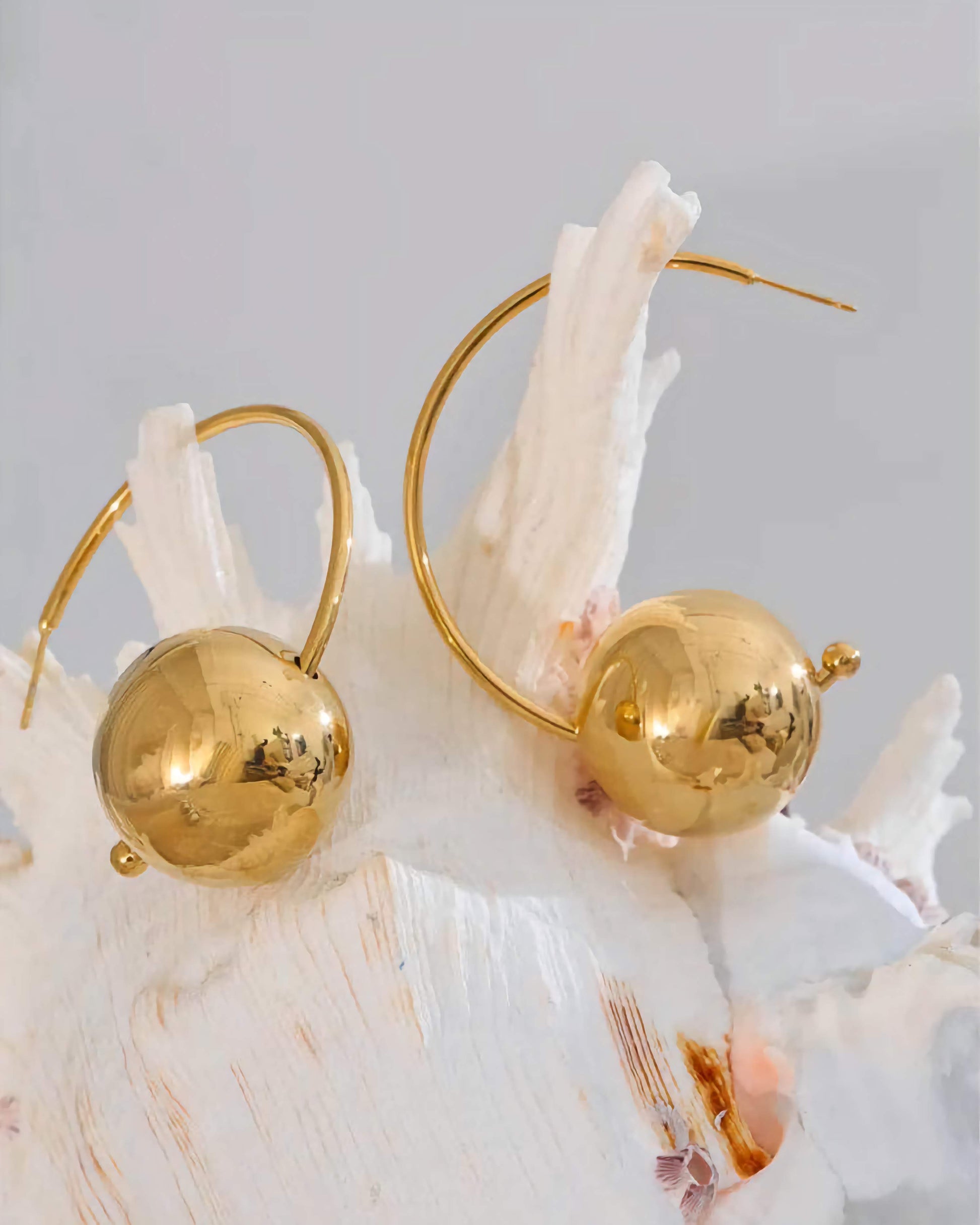 Gold and Silver Statement Orb Hoop Earrings, on on display 1