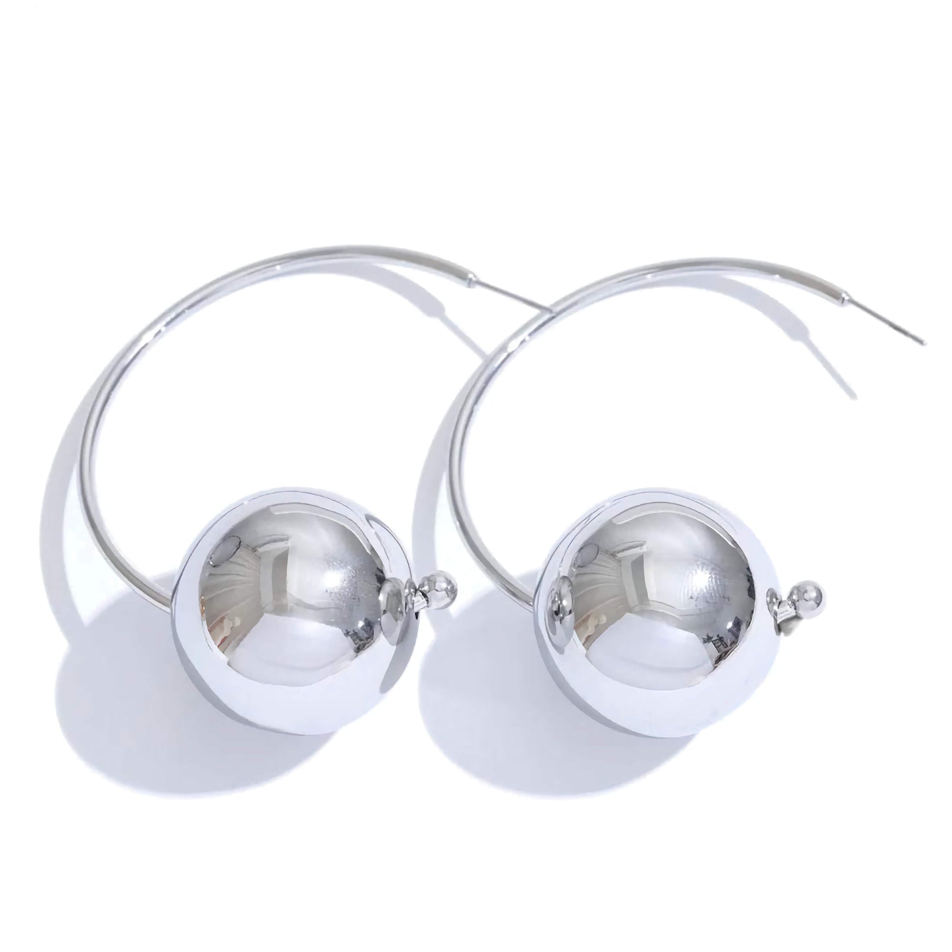 Silver Statement Orb Hoop Earrings, on white background