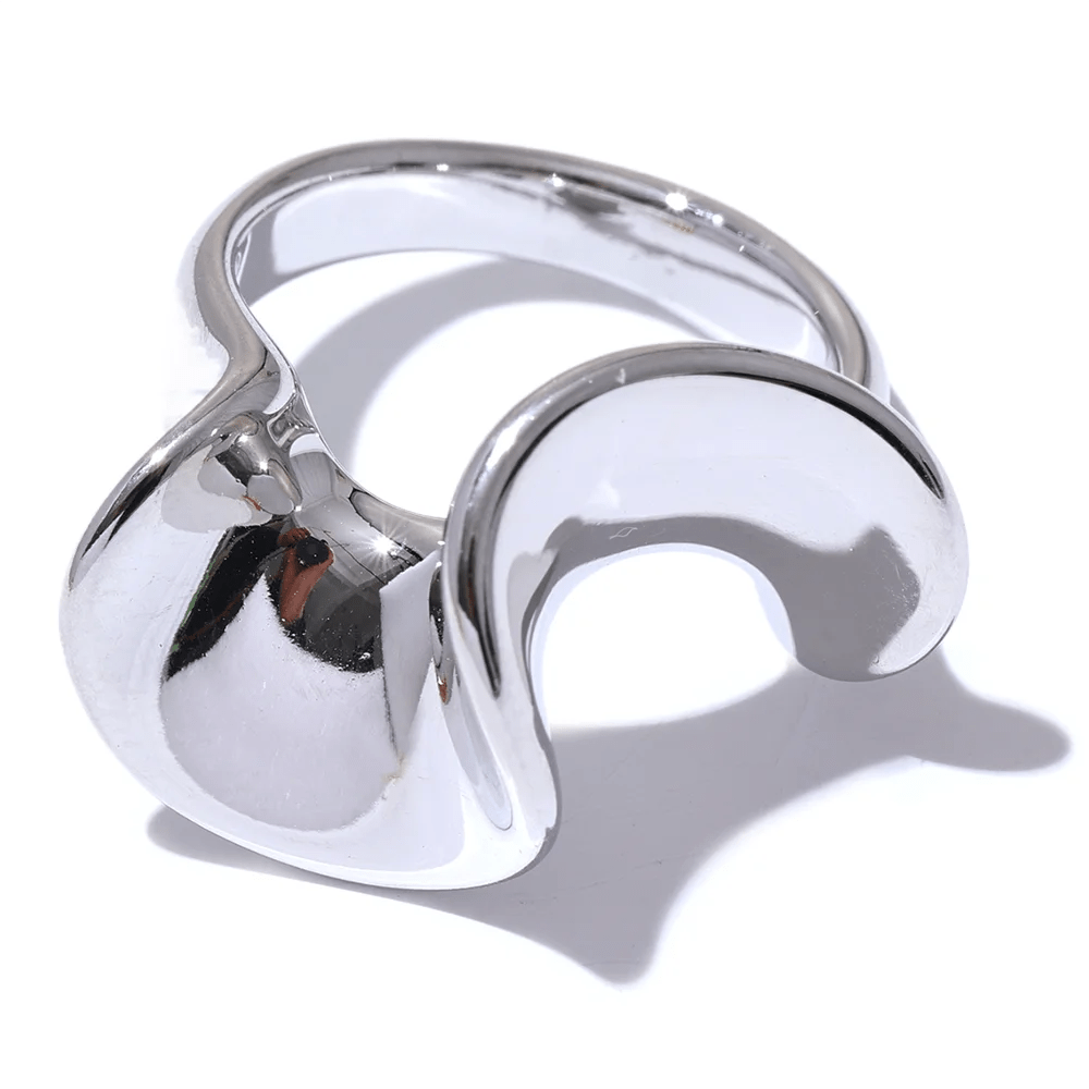 Silver Abstract Design Statement Ring, on white background