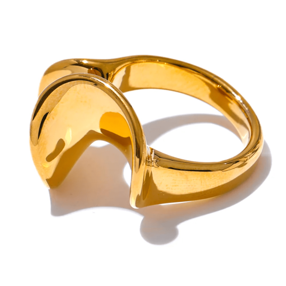 Gold Abstract Design Statement Ring, on white background