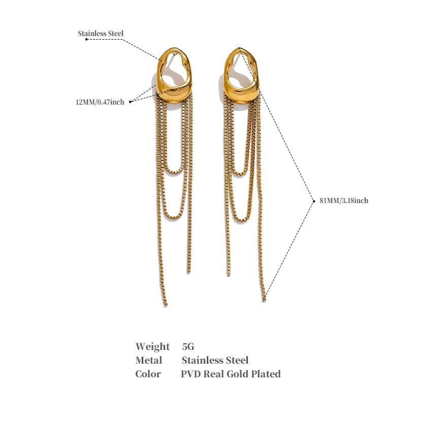 Asymmetrical Chain Tassel Earrings, dimension chart