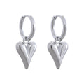 Silver Asymmetrical Heart Charm Huggies, on white background