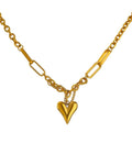 Gold Asymmetrical Heart Charm Necklace, on white background