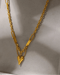 Gold Asymmetrical Heart Charm Necklace, on grey display 1