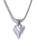 Silver Asymmetrical Heart Pendant Necklace, snake chain variant, on white background