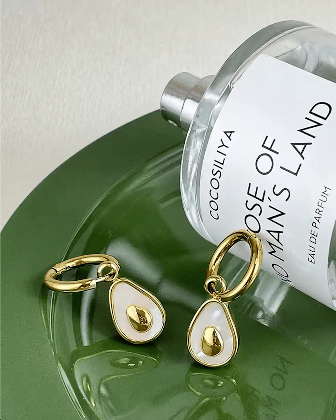 Avocado Sculpted Drop Earrings, on display 4