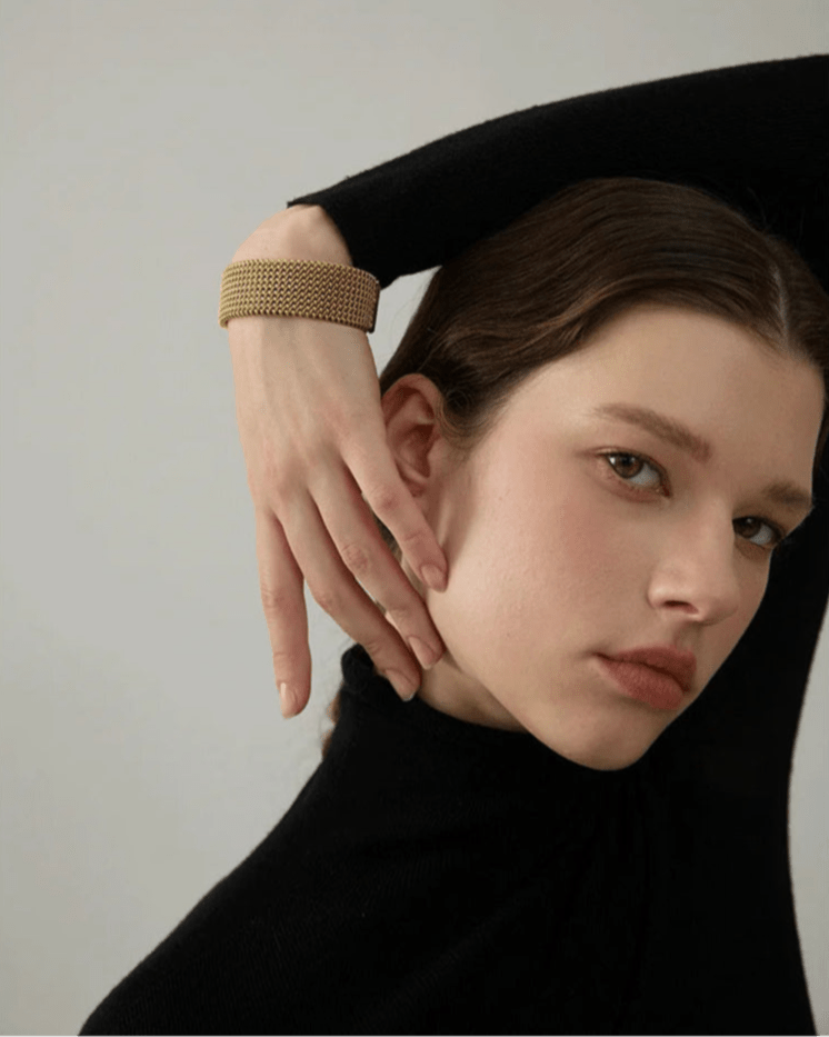 Gold Braided Pattern Open Bangle, on white background