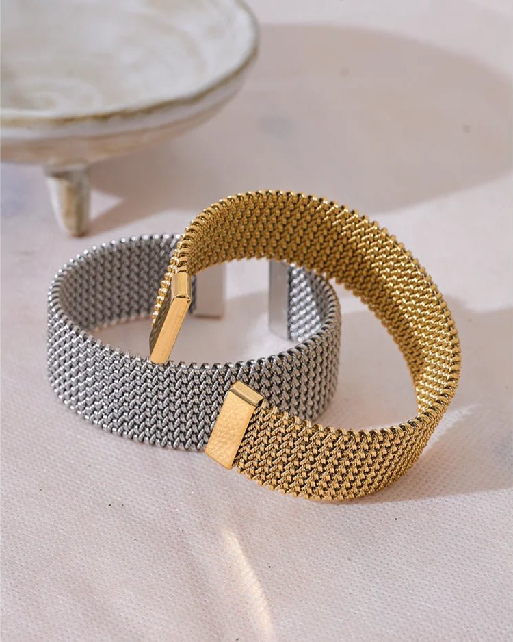 Gold and Silver Braided Pattern Open Bangle, on display 2