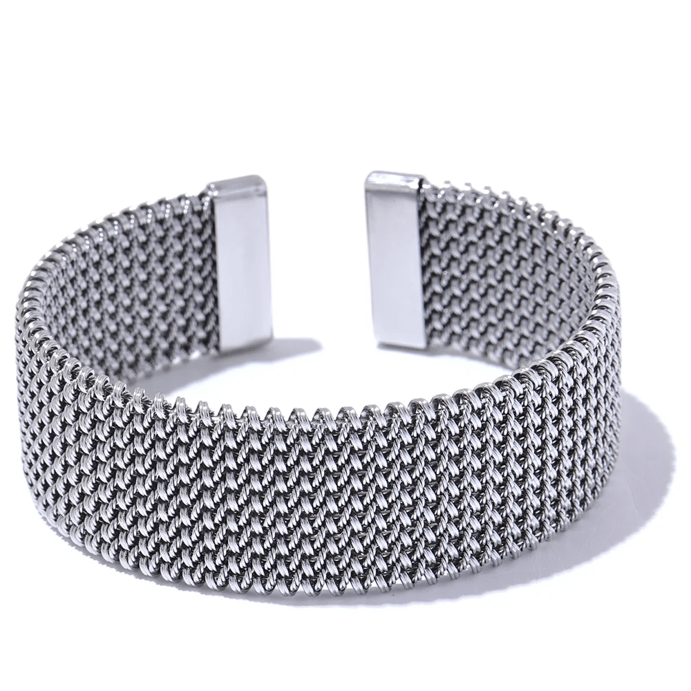 Silver Braided Pattern Open Bangle, on white background