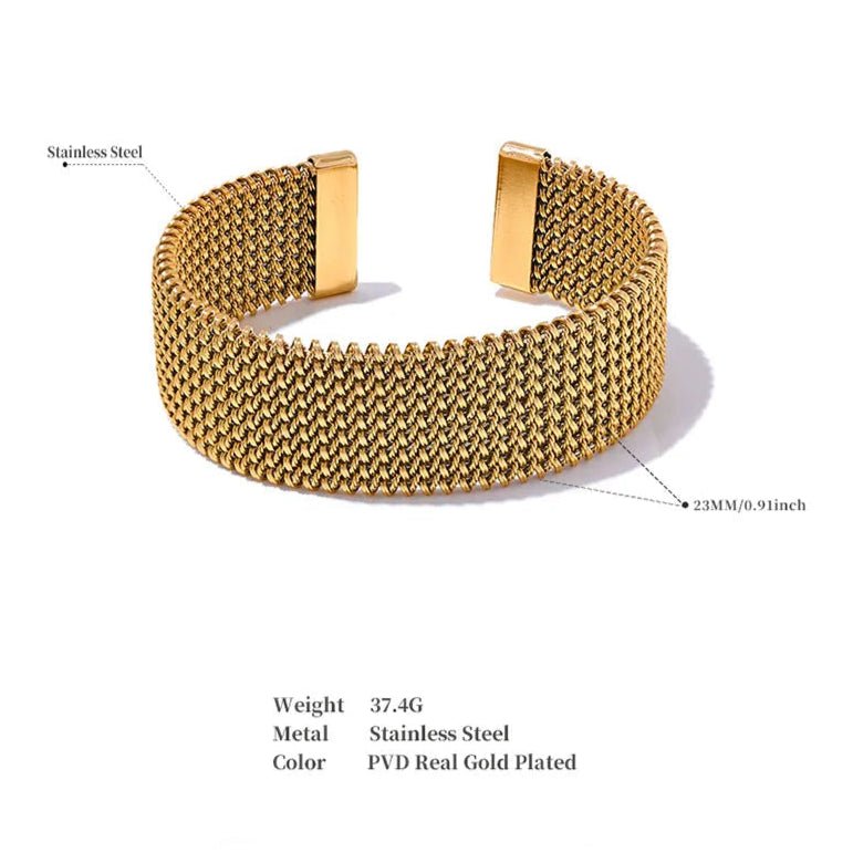 Braided Pattern Open Bangle, dimension chart