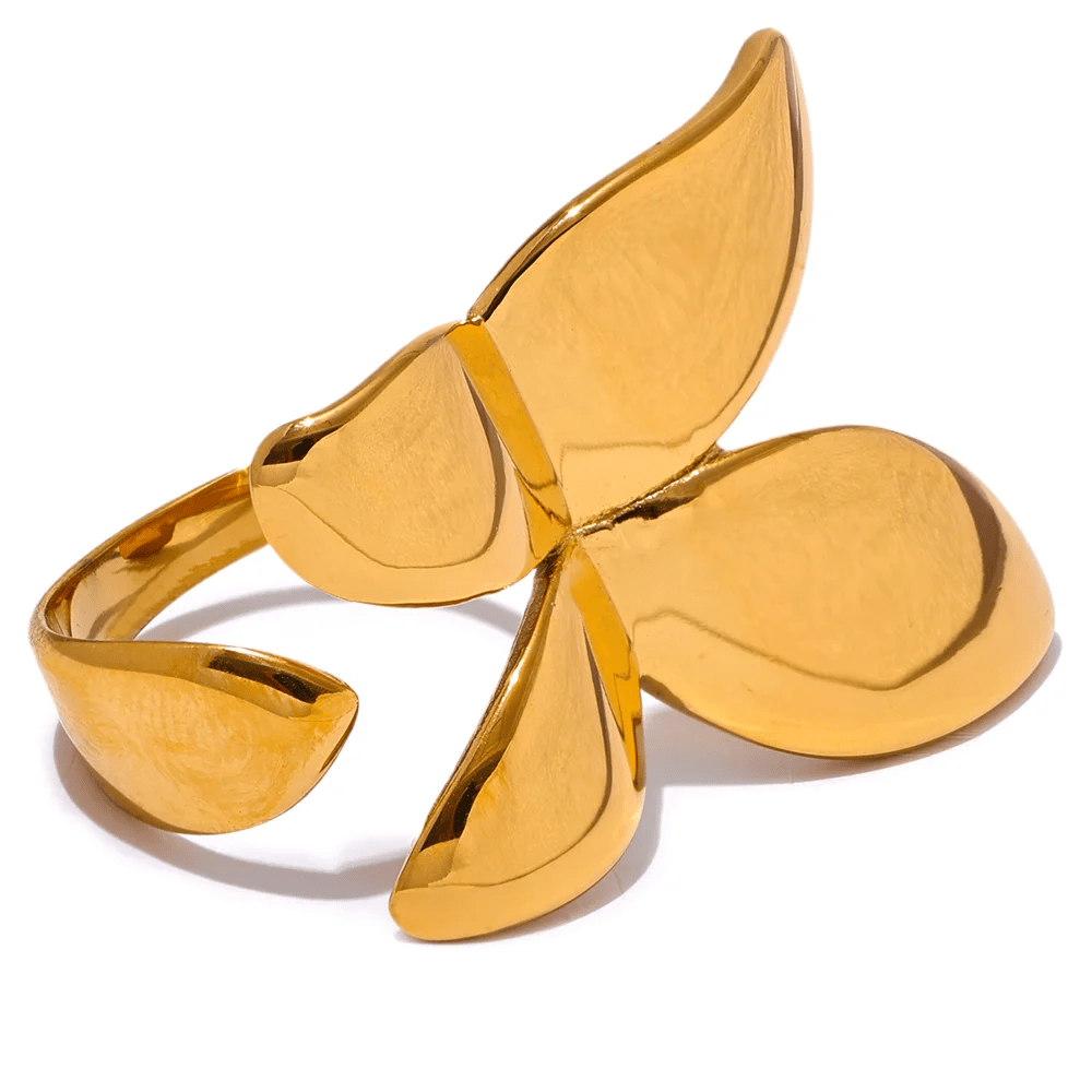 Gold Butterfly Silhouette Statement Ring, on white background