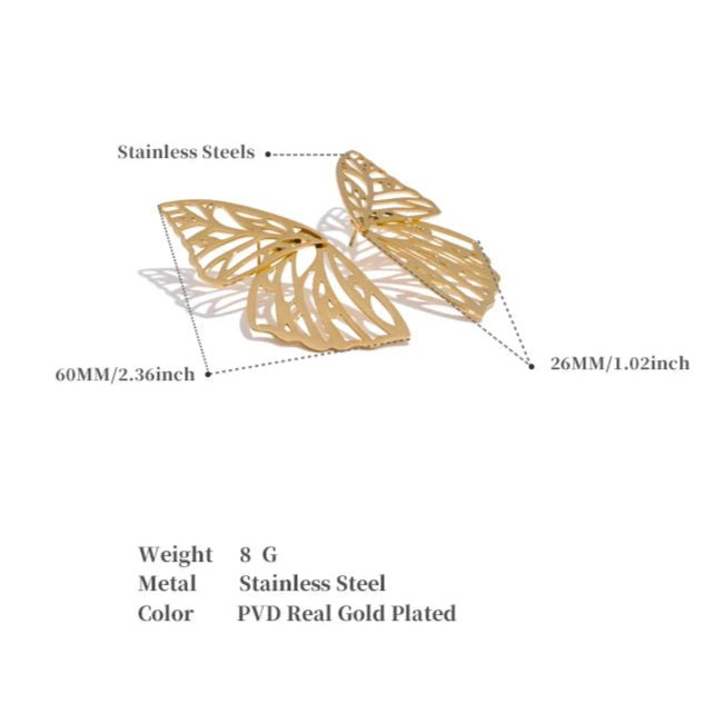 Butterfly Wing Statement Earrings, dimension chart