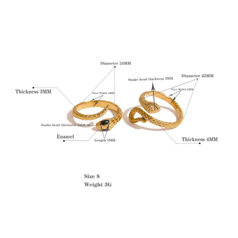 Bypass Adjustable Snake Ring, dimension chart