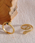 Gold Bypass Adjustable Snake Ring, both variants on display angle 2