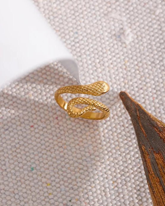 Gold Bypass Adjustable Snake Ring, on display variant 2