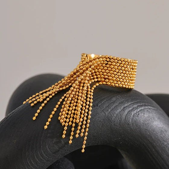 Gold Cascading Ball Chain Ring