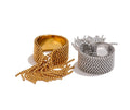 Gold and Silver Cascading Ball Chain Ring, on white background 3