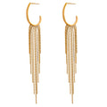 Gold Cascading Tassel Hoop Earrings, on white background