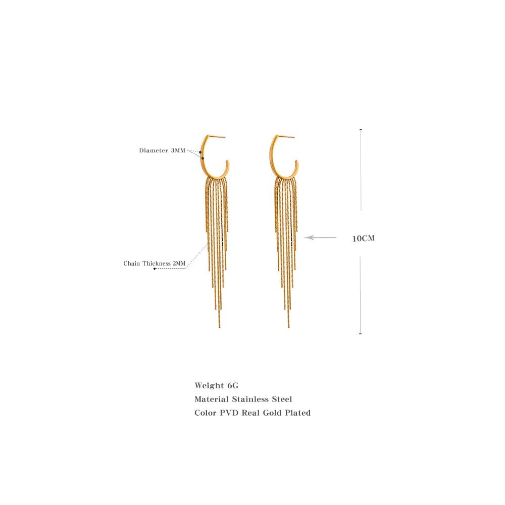 Cascading Tassel Hoop Earrings, dimension chart