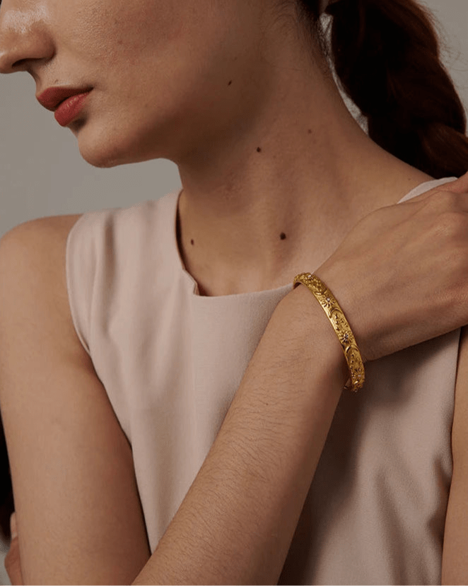 Gold Celestial Open Bangle - bracelet, on white background