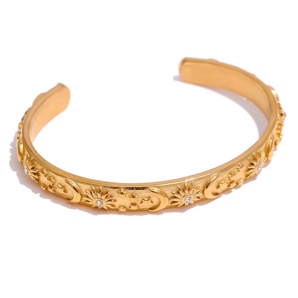 Gold Celestial Open Bangle - bracelet, on white background