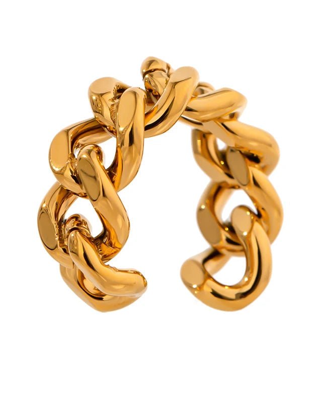 Gold Chain Link Adjustable Ring, on white background