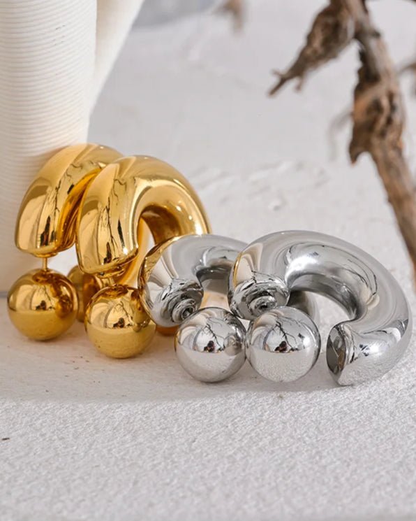 Gold and Silver Chunky Hoop Statement Earrings, on display 2