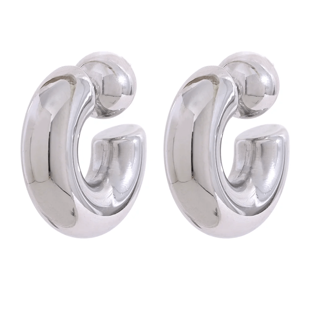 Silver Chunky Hoop Statement Earrings, on white background