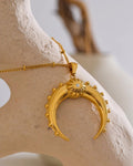 Gold Crescent Moon Pendant Necklace, on display 1