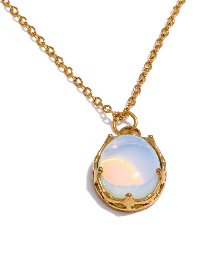 Gold Crystal Opal Pendant Necklace, on white background