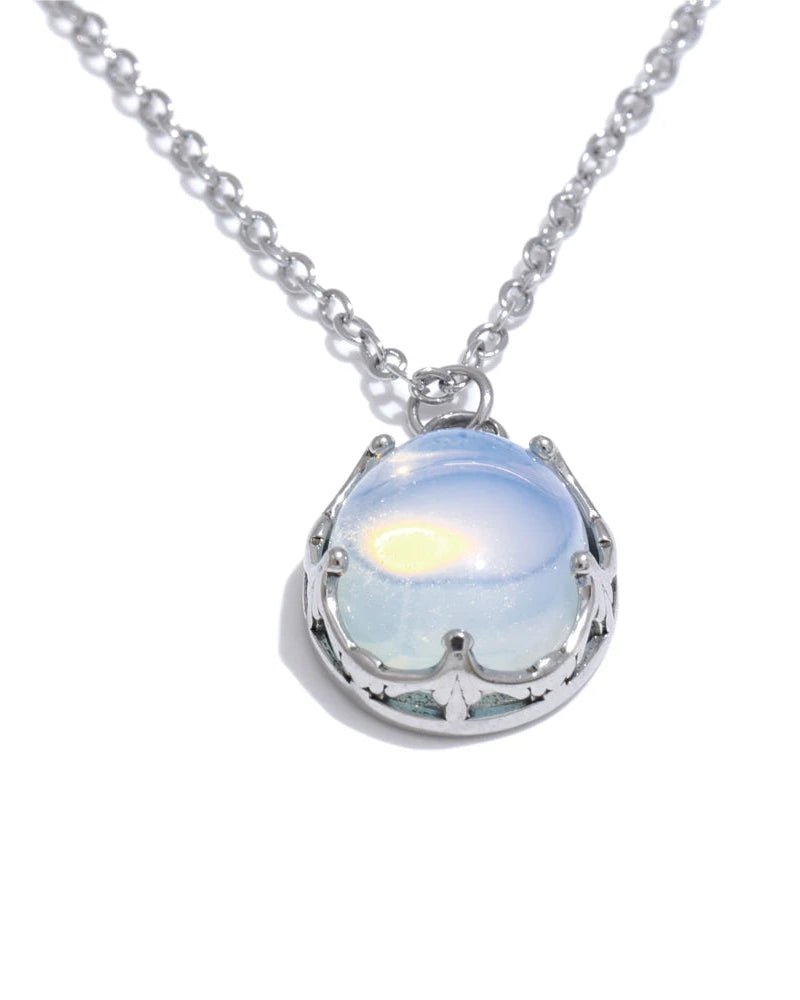 Silver Crystal Opal Pendant Necklace, on white background