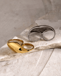 Gold and Silver Dome Statement Double Ring, displayed on limestone 2