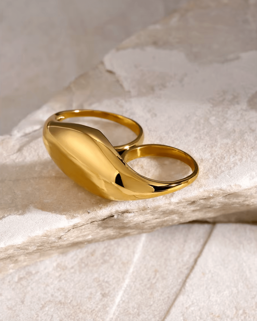 Gold Dome Statement Double Ring, displayed on limestone 2