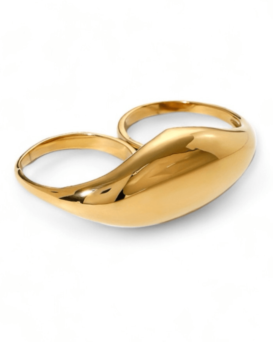 Gold Dome Statement Double Ring, on white background