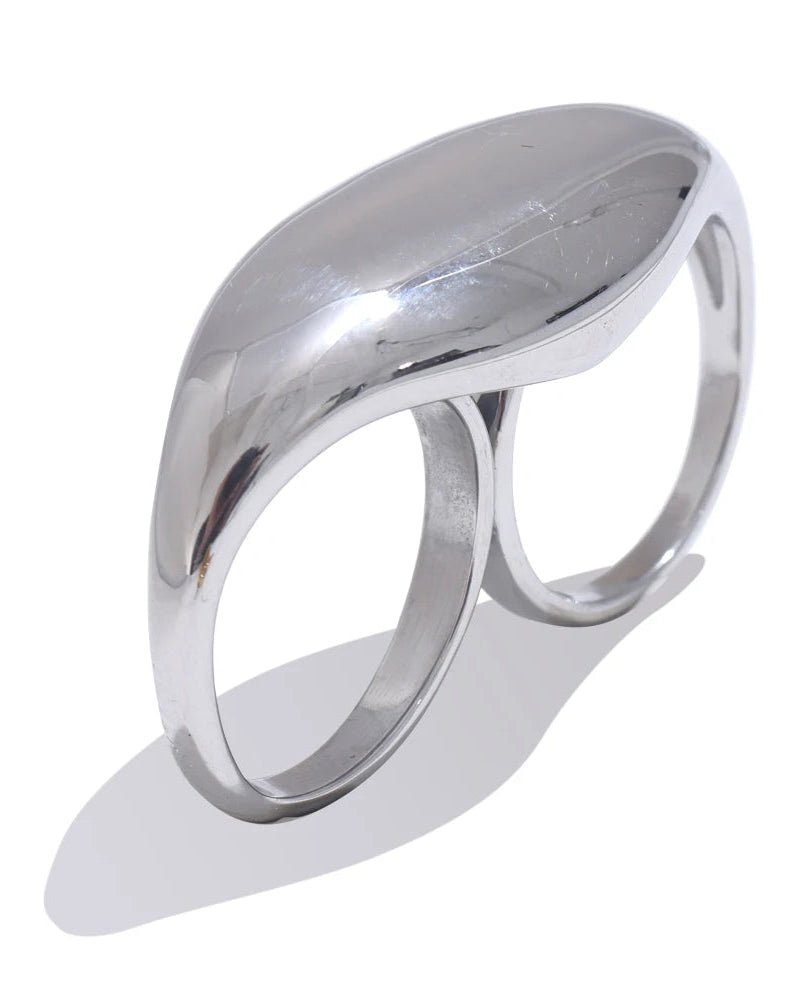 Silver Dome Statement Double Ring, on white background