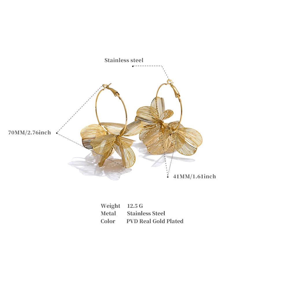 Flower Motif Hoop Earrings, dimension chart