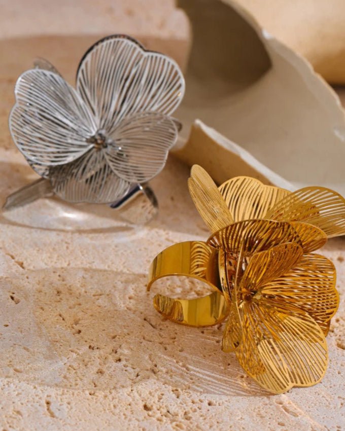 Gold and Silver Flower Motif Statement Ring, on display 4