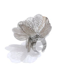 Silver Flower Motif Statement Ring, on white background