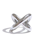 Silver Geometric Crossover Statement Ring, on white background