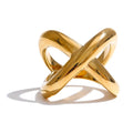 Gold Geometric Crossover Statement Ring, on white background