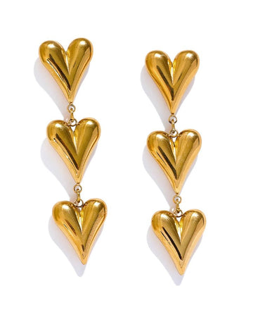 Gold Heart Charms Dangle Earrings, on white background