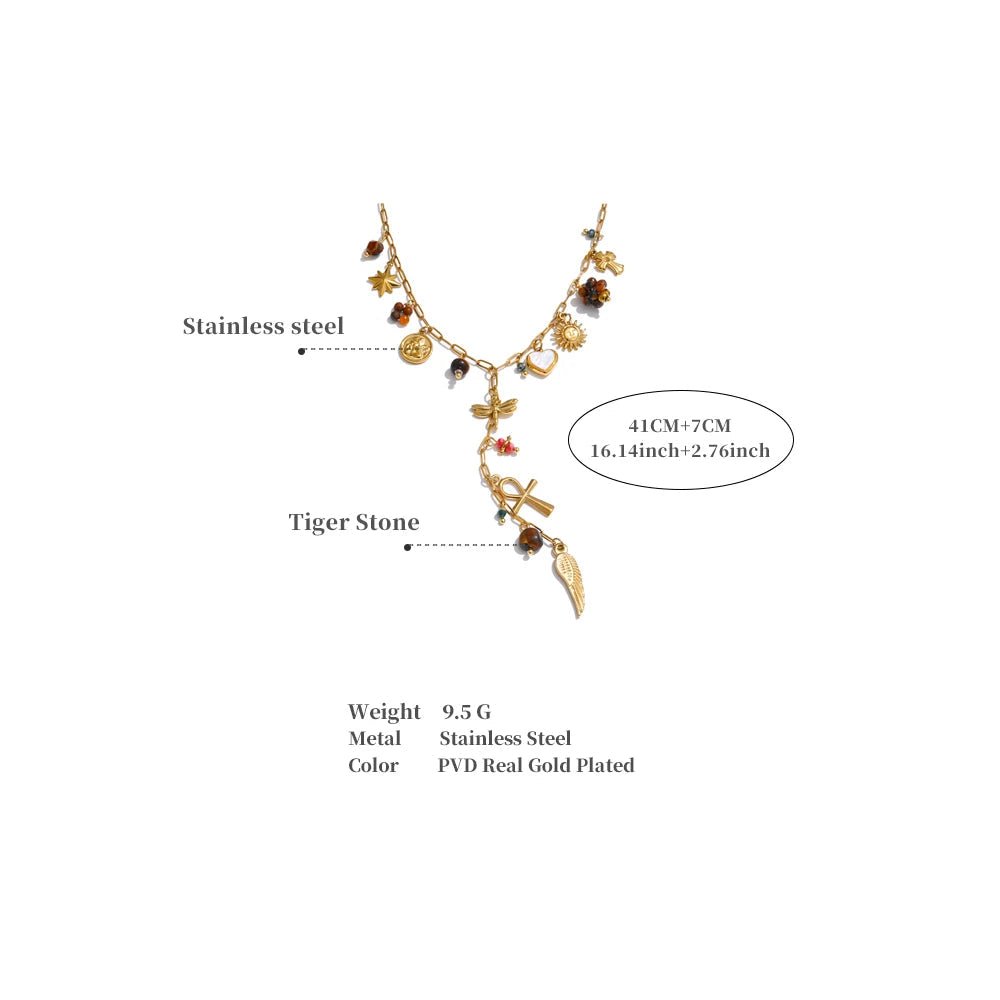 Lariat Multi-Colored Charm Necklace, dimension chart