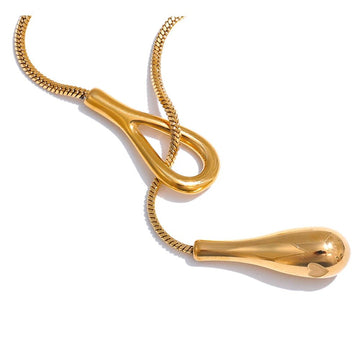 Gold Lariat Teardrop Rope Necklace, on white background